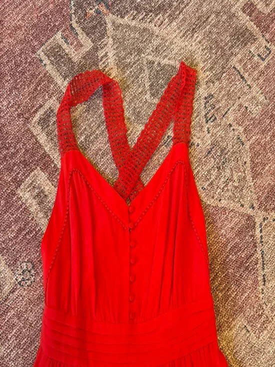 🔴 Sézane Red Crochet Strap Mini Dress - Picture 3 of 5